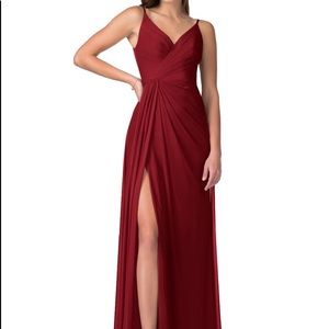 Azazie Evalin Burgundy Gown w/ Front Slit